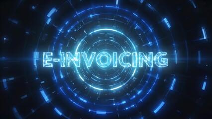 Obraz premium Futuristic digital background with glowing text E Invoicing concept for electronic billing, fintech, digital finance, secure transaction, online business and accounting technology