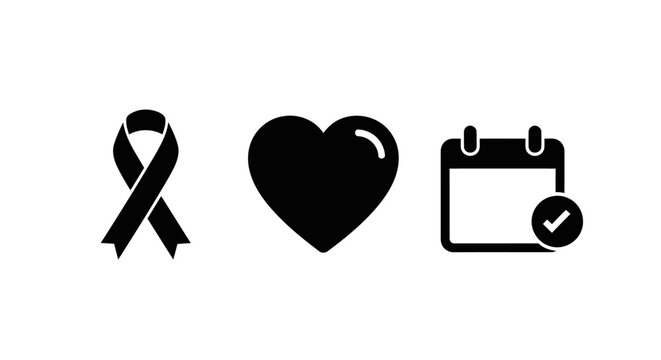 Awareness Ribbon, Heart, Calendar Icons