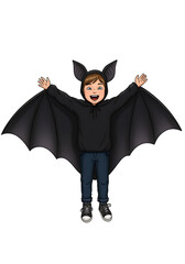 Halloween costume fun child dressed as a bat home setting illustration playful atmosphere