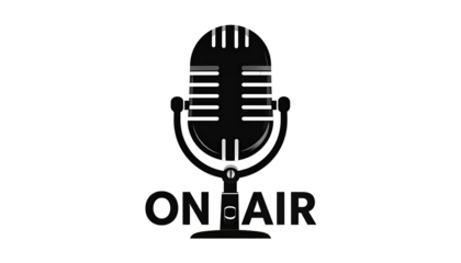 Retro microphone graphic with "ON AIR" text