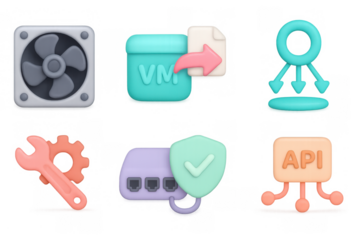 3d cloud computing icons with networking and security elements