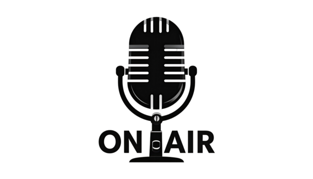Retro microphone graphic with "ON AIR" text