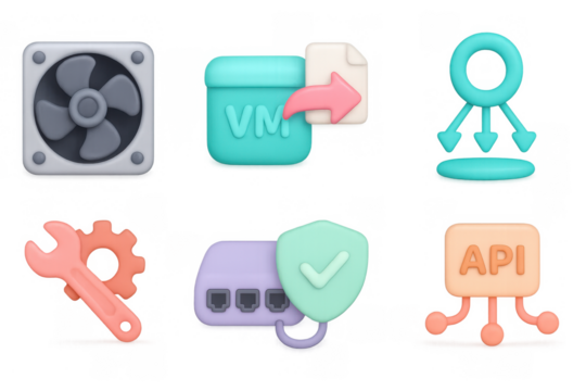 3d cloud computing icons with networking and security elements