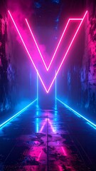 Neon-lit corridor with a V-shape