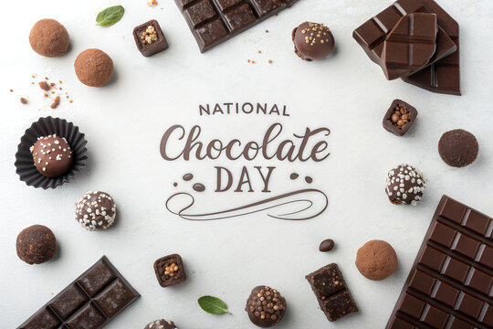National Chocolate Day Poster with Chocolate Bars on White Background