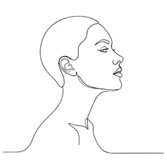 Minimalist line drawing of a woman's profile in monochrome  
