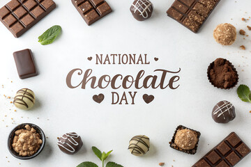 National Chocolate Day Poster with Chocolate Bars on White Background