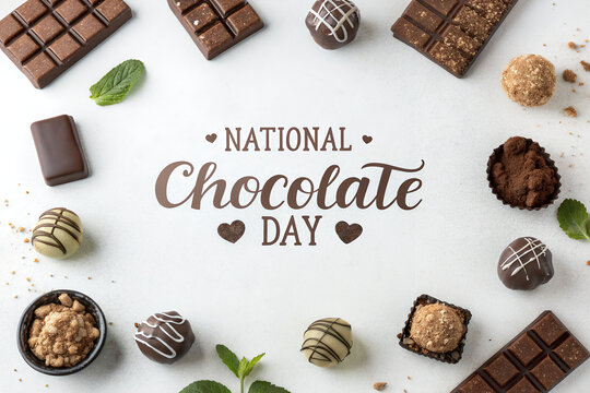 National Chocolate Day Poster with Chocolate Bars on White Background - Powered by Adobe