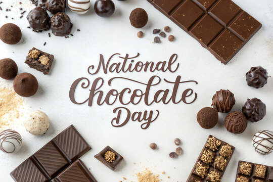 National Chocolate Day Poster with Chocolate Bars on White Background