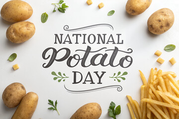 National Potato Day Poster with Potatoes on White Background