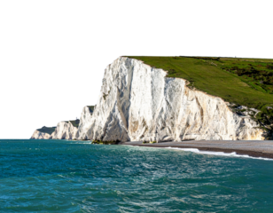 Panoramic Wide View of White Cliffs of Dover from the Sea, Isolated