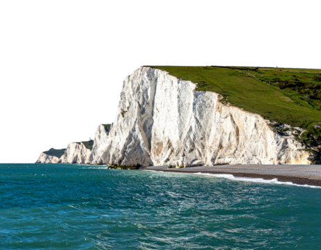 Panoramic Wide View of White Cliffs of Dover from the Sea, Isolated
