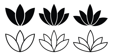 Lotus Flower Vector Icons – Floral Symbols of Calm, Harmony, Petals and Nature Design Elements.