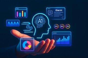 Hand holding social network icon with digital communication concept