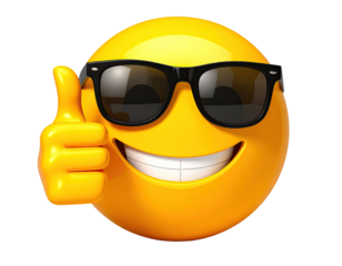 Smiling emoji with sunglasses and thumbs up