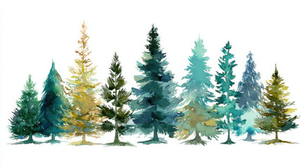 Fototapeta premium Watercolour Christmas tree in a coniferous woodland. Greeting cards and holiday cards with vector illustrations.