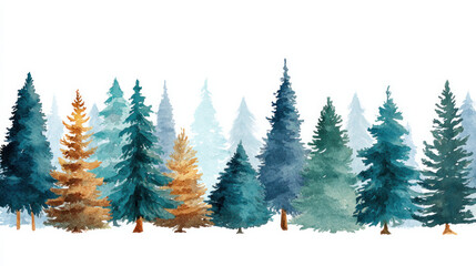 Obraz premium Watercolour Christmas tree in a coniferous woodland. Greeting cards and holiday cards with vector illustrations.