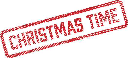 Red polka dot pattern creates the 'Christmas Time' words framed in matching border