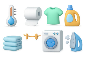 3d household essentials: laundry, cleaning, and bathroom items in modern design