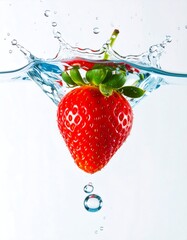 Fresh strawberry splashing into water (2)