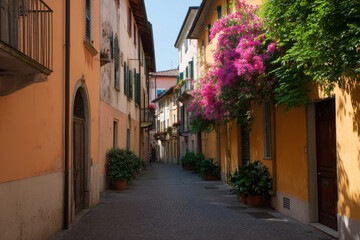 Fototapeta premium charming stroll through narrow winding streets in italy where vintage shops line cobblestone paths