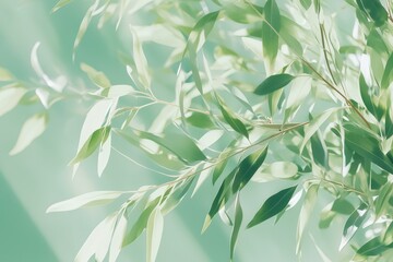 Obraz premium Soft willow branches swaying, light green foliage forming tranquil natural background