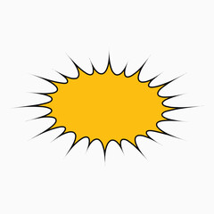 Cartoon yellow starburst explosion bubble, black outline pop art frame for text, retro comic blast element isolated on white
