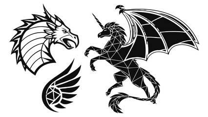 Polygonal Fantasy Animal Icon Set – Dragon, Unicorn, Phoenix, Griffin, Pegasus and More, Geometric Low-Poly Vector Sticker Pack for Gaming, Tech Logos and Modern Branding