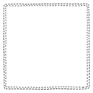 Simple hand-drawn square frame with a dashed line stitch effect. Cute black and white doodle border, isolated on a white background, perfect for scrapbooking, photos, or text.