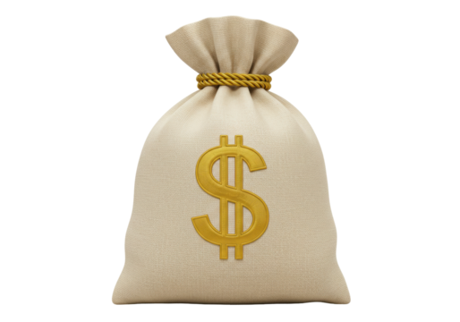Isolated money bag with dollar sign, concept of financial success and investment gain