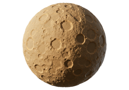 Isolated planet surface with many craters, celestial body, science fiction, space world