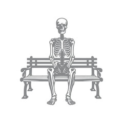 A Skeletal Figure Relaxing on a Park Bench Design Illustration