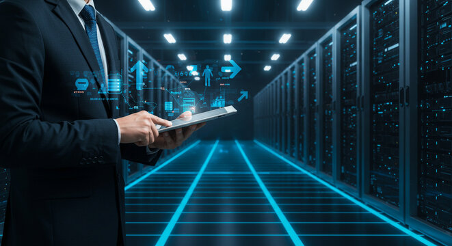 Data Center Server Room Technology Businessman.