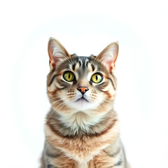 Obraz premium Portrait of gray tabby cat on white background. Lovely pet