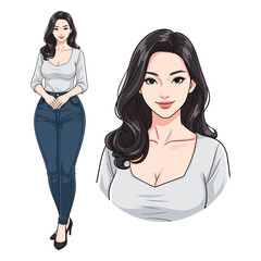 Attractive Young Woman in Jeans and T-shirt