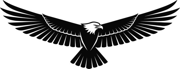 Eagle silhouette vector, flying bird illustration, patriotic symbol, bold black wings, wildlife design, freedom concept, symmetrical animal art, stock graphic