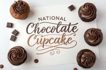 National Chocolate Cupcake Day Poster with Cupcakes on White Background