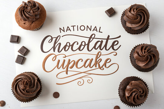 National Chocolate Cupcake Day Poster with Cupcakes on White Background