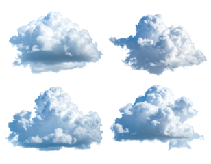 Four diverse cumulus clouds