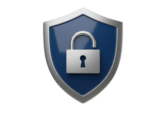 Isolated metal shield with padlock for protection, security and safety concept design