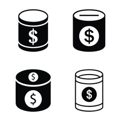 black and white icons representing money and savings