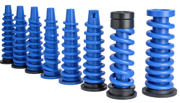 Close-up of a set of blue spiral components