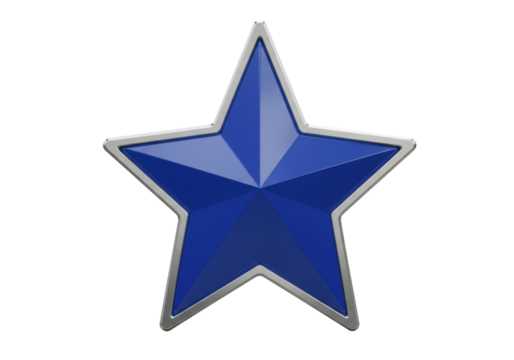 Isolated five-pointed star, blue color with metallic border, award or decoration element, object