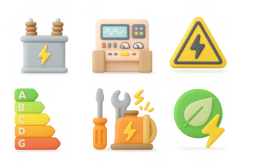 3d energy efficiency icons featuring renewable and sustainable technology elements