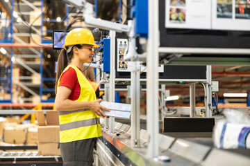 A smiling warehouse worker is positioned at a sorting machine, highlighting the integral role of automation in logistics.