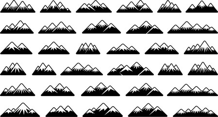 Majestic Mountain Silhouettes: A collection of intricate black and white illustrations capturing the essence of majestic mountain landscapes.