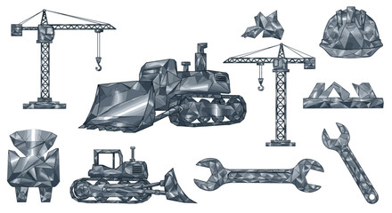 Obraz premium Illustration of construction equipment and tools in low poly style art