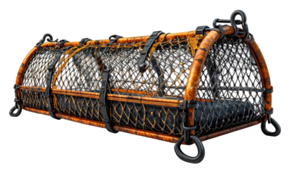 A long, arched fishing basket