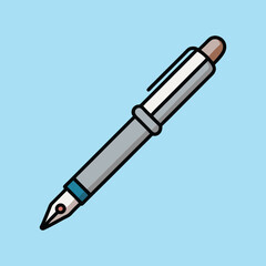 Illustration of a fountain pen with a silver barrel and brown cap