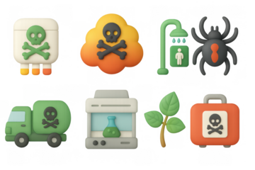 3d toxic icon set: biohazard, safety, and environmental symbols